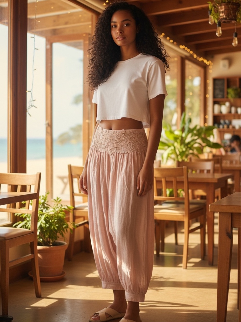 Blush Smocked Waist Harem Pants